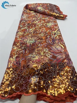 Африканская кружевная ткань с пайетками, Высококачественная кружевная ткань из Французского тюля, 5 ярдов Вышитой Нигерийской кружевной ткани для свадьбы.