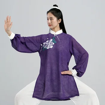 Женская одежда для тайцзи, одежда для ушу, одежда для соревнований по кунг-фу, Униформа для боевых искусств, без морщин, ручная роспись 2022, фиолетовый