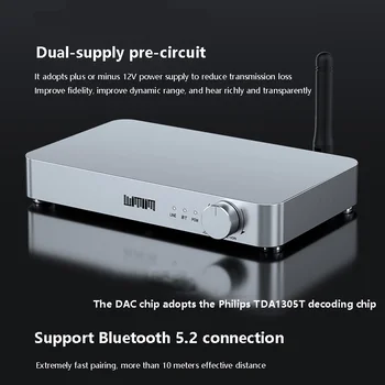 Аудиоусилитель класса D 80 Вт * 2 Выходная мощность Bluetooth 5.2 Микросхема ЦАП TDA1305T Усилитель Hi-Fi MA12070 Дифференциальные входы операционного усилителя