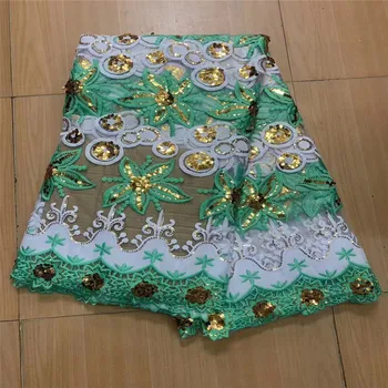 Африканский тюль, кружевная ткань с зелеными пайетками 2023, высококачественный кружевной материал, кружевная ткань с французскими пайетками для пошива свадебных торжеств