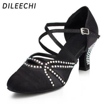 DILEECHI/ Новые женские туфли для латиноамериканских/современных танцев с бриллиантами; мягкая подошва; женская обувь для бальных танцев с сумками на зиму и осень