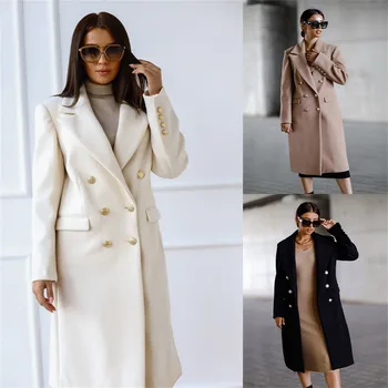 Женское пальто из искусственной шерсти, халат, длинная куртка, длинное металлическое женское пальто с лацканами, длинные Стильные куртки, женские зимние куртки для пеших прогулок