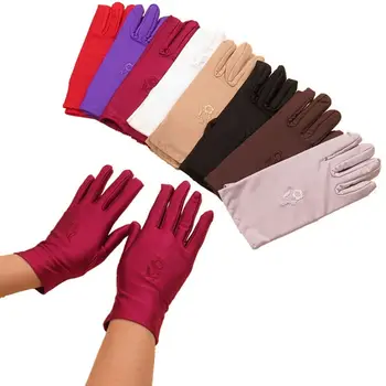 Тонкие Солнцезащитные Перчатки Модные Вышитые Эластичные Перчатки Для Вождения, Солнцезащитные Варежки Для Женщин