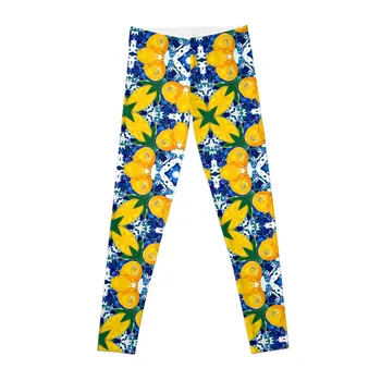 Летние леггинсы с рисунком цитрусовых, мозаики, сицилийский стиль, лимонно-фруктовый узор, спортивные брюки для женщин, женские леггинсы
