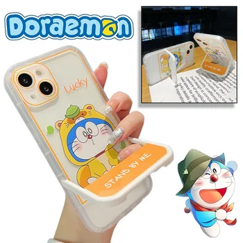 Doraemon Невидимый Кронштейн Чехол Для Телефона iPhone 13 11 12 14 Pro Max Xs Xr Plus Аниме Подставка Задняя Крышка Силиконовый Противоударный Чехол