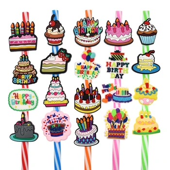 20 шт./компл. соломенные топперы для торта на день рождения из ПВХ для сушки С Днем рождения, подвески для стеклянных соломинок для питья, наконечники, крышка, подарок для вечеринки