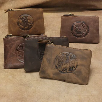 Crazy Horse Кожаный Новый кошелек для монет, мини-кошелек из натуральной кожи, мужской и женский футляр для ключей ручной работы из натуральной воловьей кожи, ультратонкий