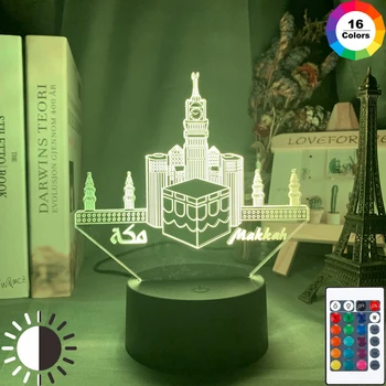 Модель мечети, светодиодный ночник, 3D Иллюзия, Меняющая цвет, Ночник для спальни, Уникальный подарок для мусульман, Домашний декор, Настольная ночная лампа
