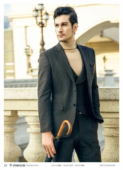 Бренд Belle Rabbit Высококачественный мужской костюм в кофейную полоску с усовершенствованным индивидуальным дизайном, куртка, жилет, комплект брюк GD07