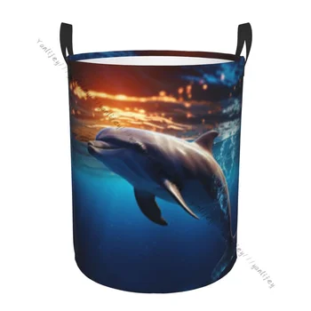 Корзина для грязного белья Складной Органайзер Дельфин, плавающий под водой В океане Корзина для хранения грязной одежды Домашняя корзина для хранения