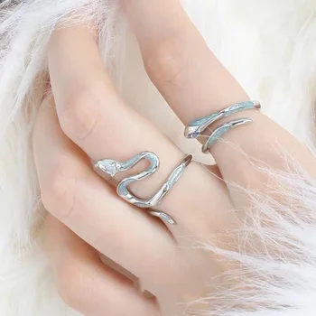 Новое модное металлическое кольцо в виде змеи серебристо-синего цвета, женское милое, крутое, индивидуальное, трендовое, хип-хоп, панк, Открытое регулируемое кольцо, подарок