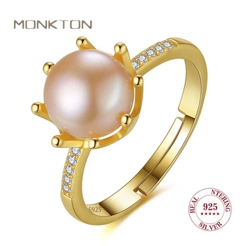 Кольца из стерлингового серебра Monkton S925 с натуральным пресноводным жемчугом для женщин, 18 кг, позолоченное кольцо, Классические изысканные ювелирные изделия, новинка 2023 года