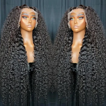 Бразильские 360 Вьющихся париков из человеческих волос, парики с глубокой волной спереди для чернокожих женщин, предварительно выщипанный парик из человеческих волос с волнистым кружевом спереди