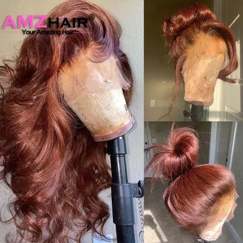 Кружевной парик из человеческих волос 13x4 коричневого цвета, Объемная волна, Кружевной парик Спереди, Волосы Remy, Прозрачное кружево для чернокожих женщин, Бесклеевой 360